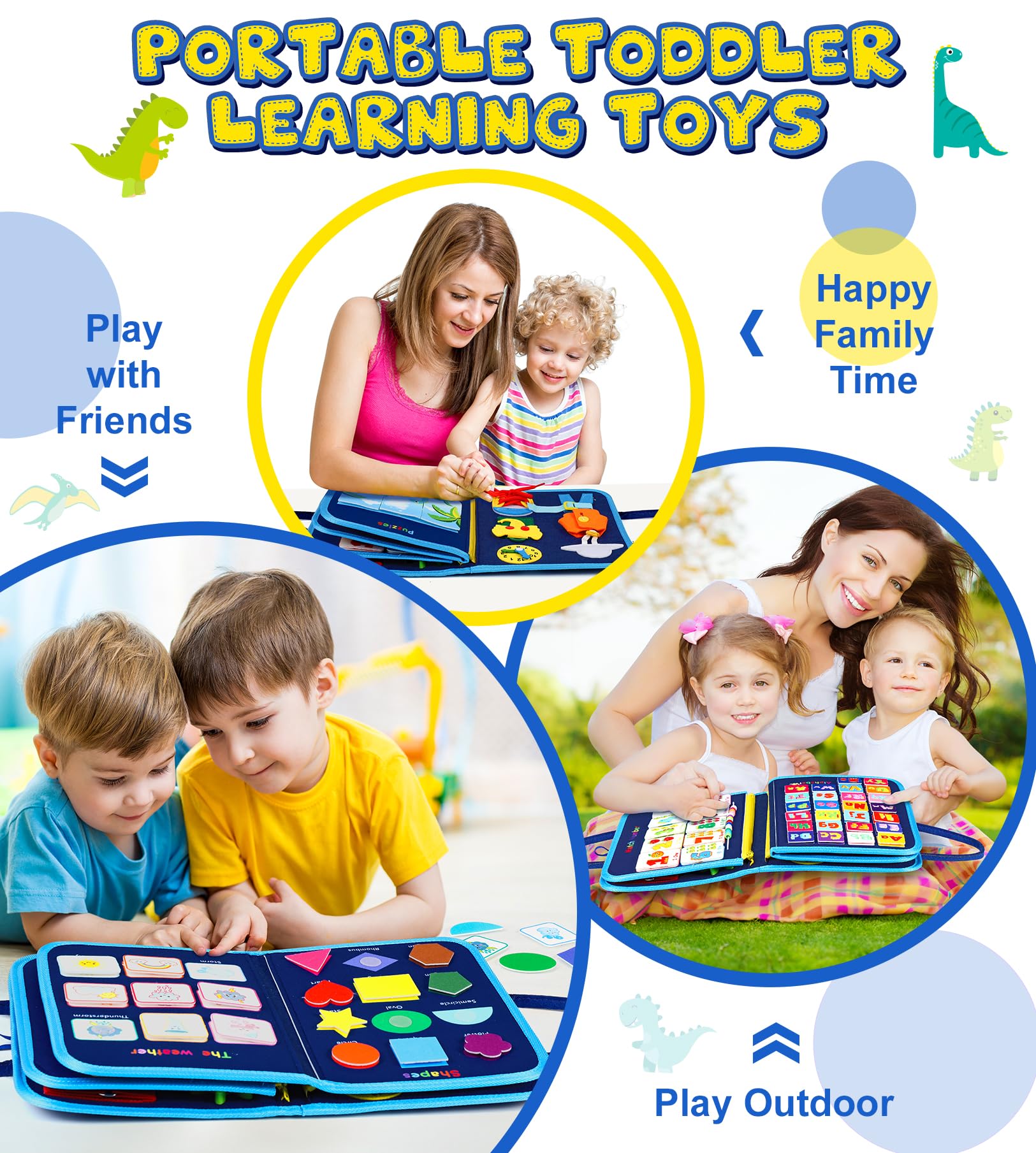 Gontence Busy Board per Bambini | Giochi Montessori per 2 3 4 5 Anni Tavola Sensoriali per Giocattoli attività Giocattolo Educativo per Apprendere Le Abilità di Base della Vita Dinosauro