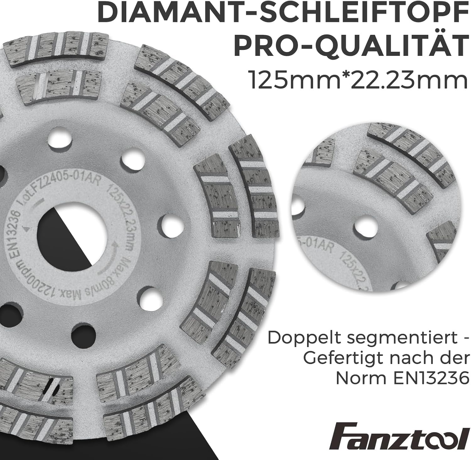 FANZTOOL 3.Generation Absaughaube für Winkelschleifer inkl. 125 mm Diamantschleiftopf PROFI QUALITÄT – Bürsten Auswechselbar – 99% Universal passend – Verstärkter Adapterring – M14 Adapter