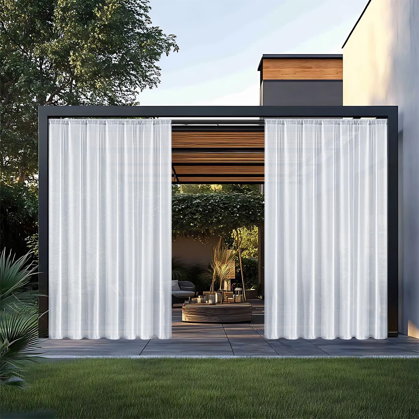 Waterproof Outdoor Curtains,Outdoor Patio Curtains Waterproof with Rod Pocket 2 Panels 52x83Inch, Windproof Weatherproof Porch Curtains for Apartments,Porch, Gazebo, Pergola (White) â image 1