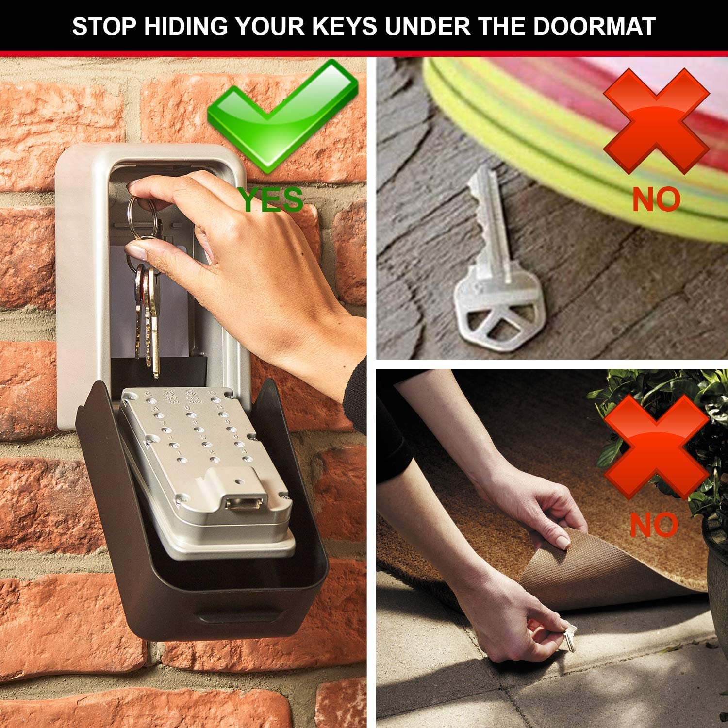 Master Lock Caja Fuerte para Llaves certificada + Correa de Llaves retráctil [Extragrande][Montaje Mural] - 5426EURD - Caja de Seguridad Profesional