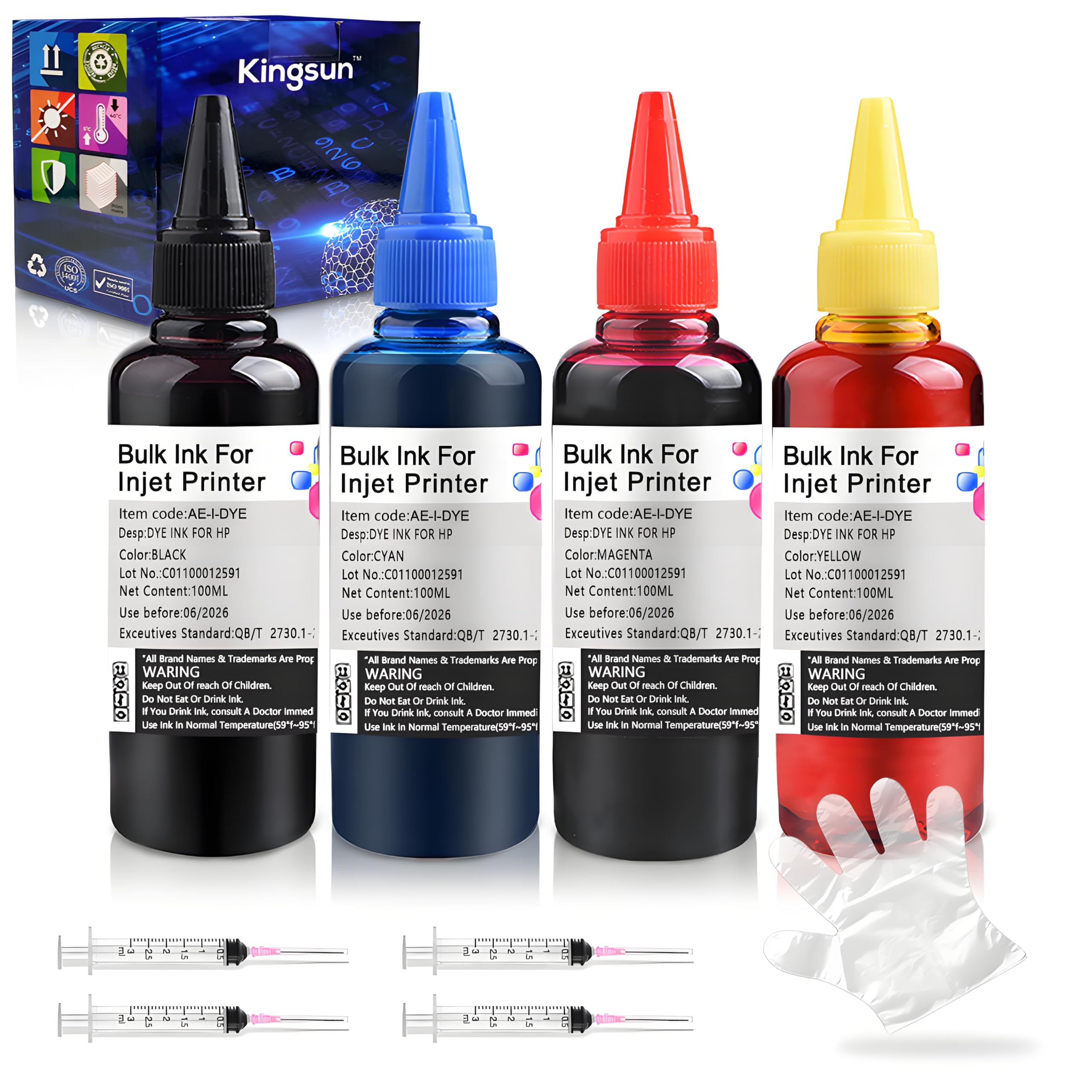 KSUMEI Ink Refill Kit for HP Printer Cartridges HP Ink 952 902 951 950 933 63 62 61 60 901 932 21 22 920 940 934 564 711 970 971 94 95 96,HP Ink Refill Kit (100ml x 4 Bottle) with 4 Syringes