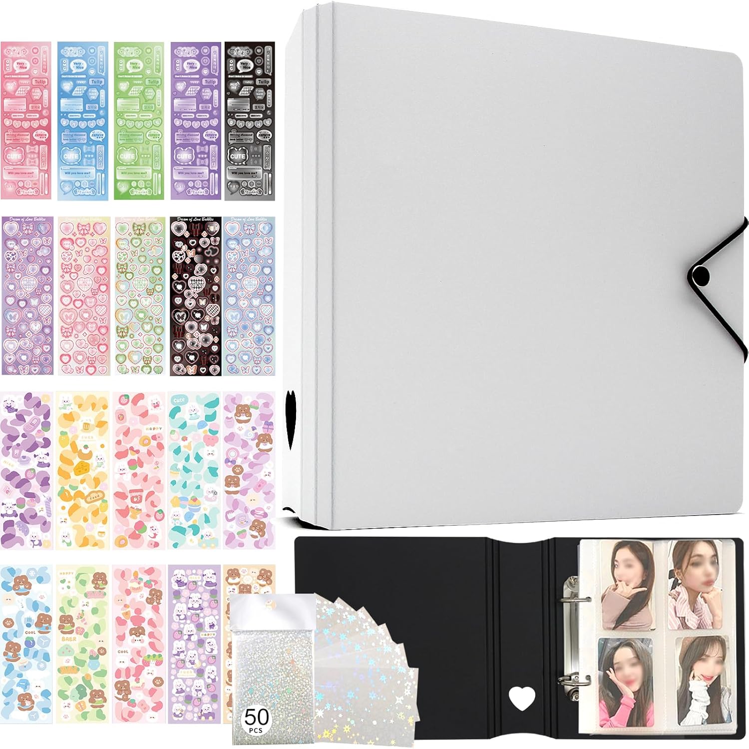 Kpop - Juego de soporte para tarjetas fotográficas A5, álbum de tarjetas fotográficas de 6 anillas, para Kpop, 200 tarjetas, foto de 3 pulgadas, con