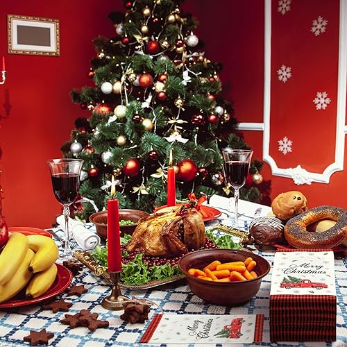 Miniatura 7 de Geyoga 200 servilletas navideñas para invitados de 2 capas con temática navideña, toallas de mano desechables con copos de nieve, servilletas de