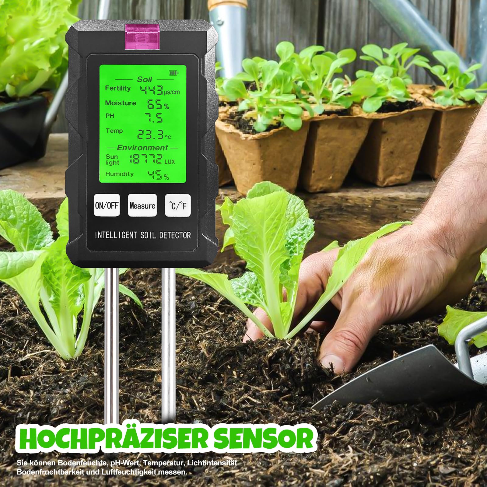 Boden Feuchtigkeitsmessgert fr Pflanzen, 6 in 1 Digital Bodentester  Messgert mit PH/Feuchtigkeit/Licht/Temperatur, feuchtigkeitsmesser fr  Rasen, Erde Garten, Landwirtschaft und Auen Pflanzen : Amazon.de: Garten