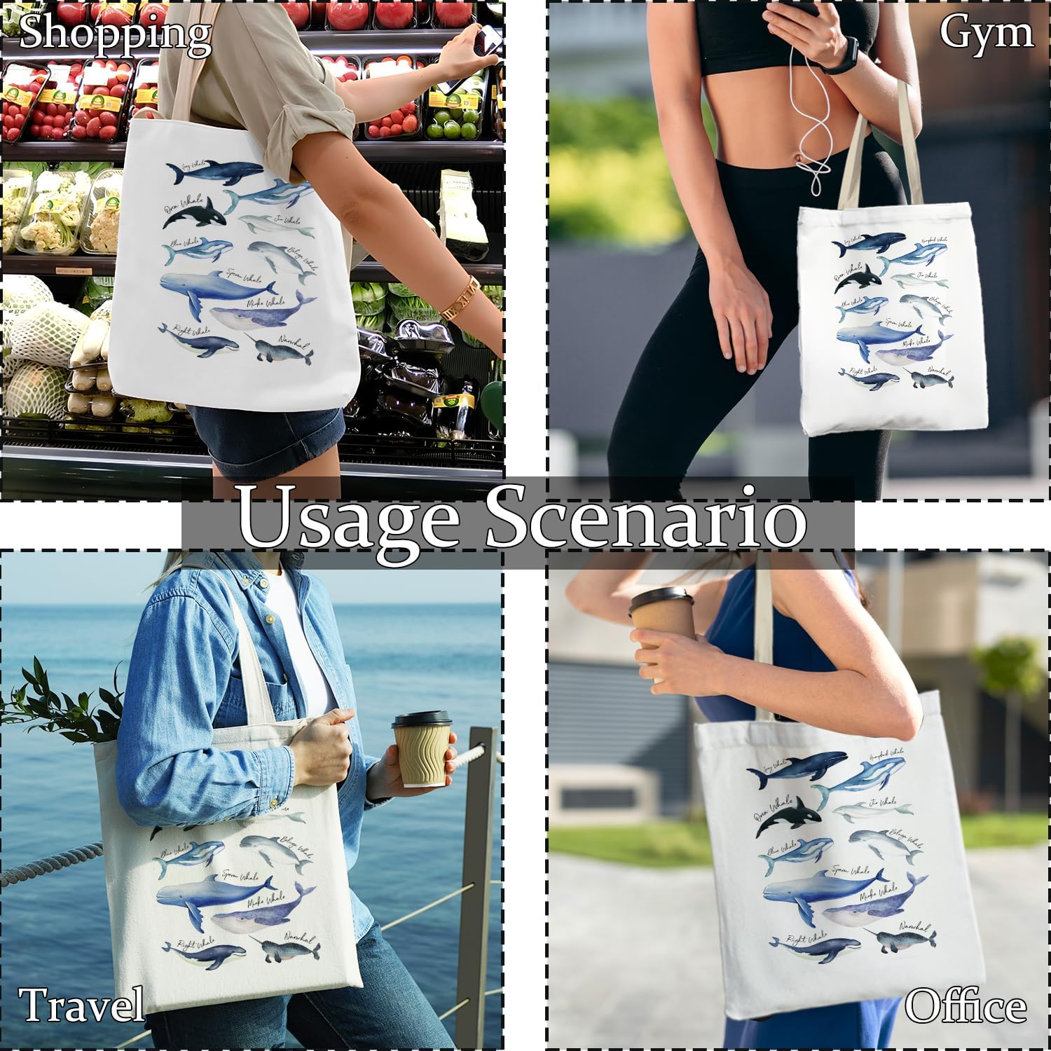 Whale Beach Tote Bag, Whale Species Canvas Tote Bag for Women, Ocean Animals Tote Bag, Summer Beach Gifts image 5
