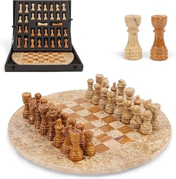 Marble Chess Set with Complementary Storage Box & Extra Queens, 15 Inch Coral & Red Handmade Chess Board Game for Adults, Luxury Stone Chess Pieces, Decorative Chessboard, Home Decor Gift