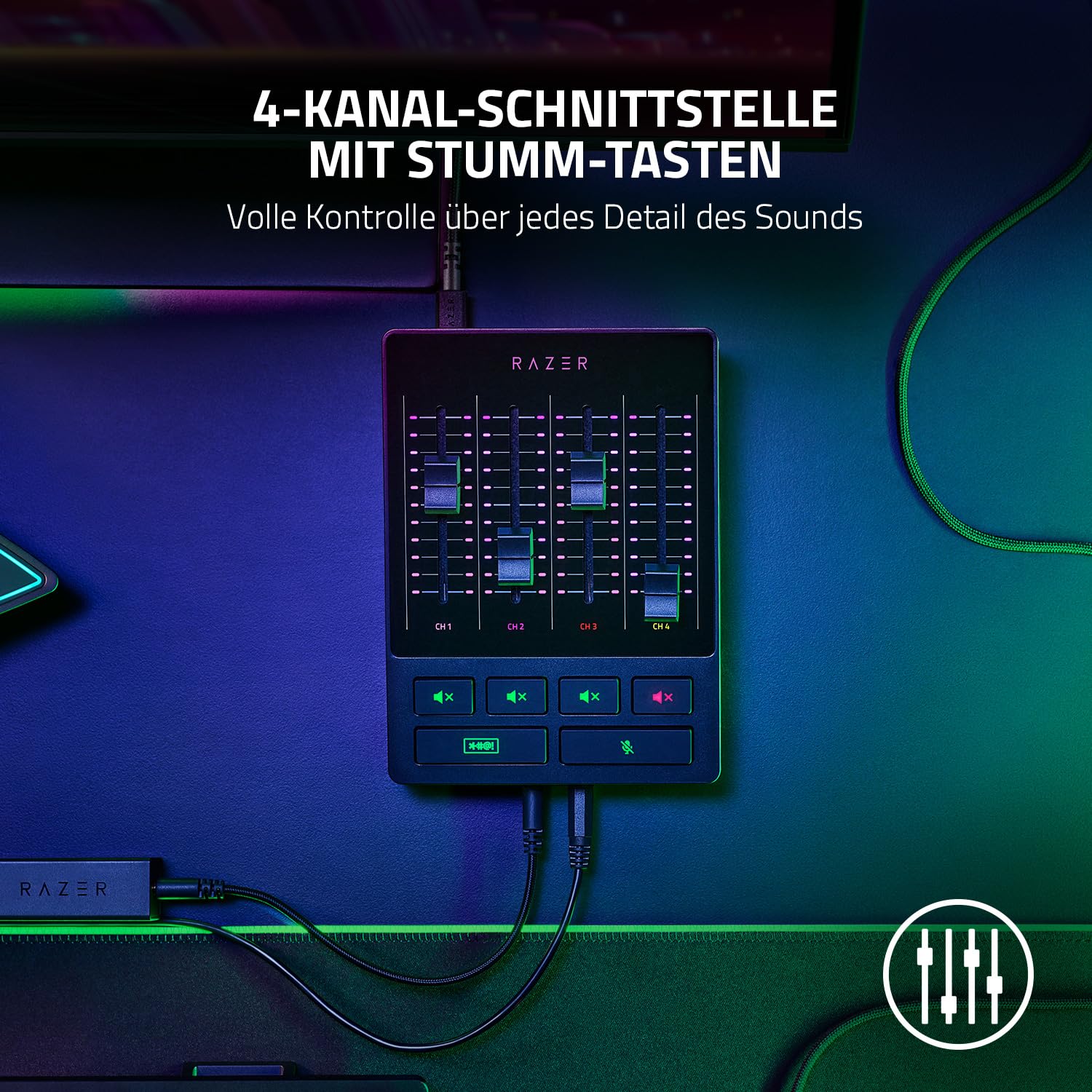 Razer Audio Mixer - USB Audio-Interface mit XLR, 3,5-mm und Optischen Eingang - 4-Kanal-Schnittstelle mit Stumm-Tasten - Plug and Play | Schwarz