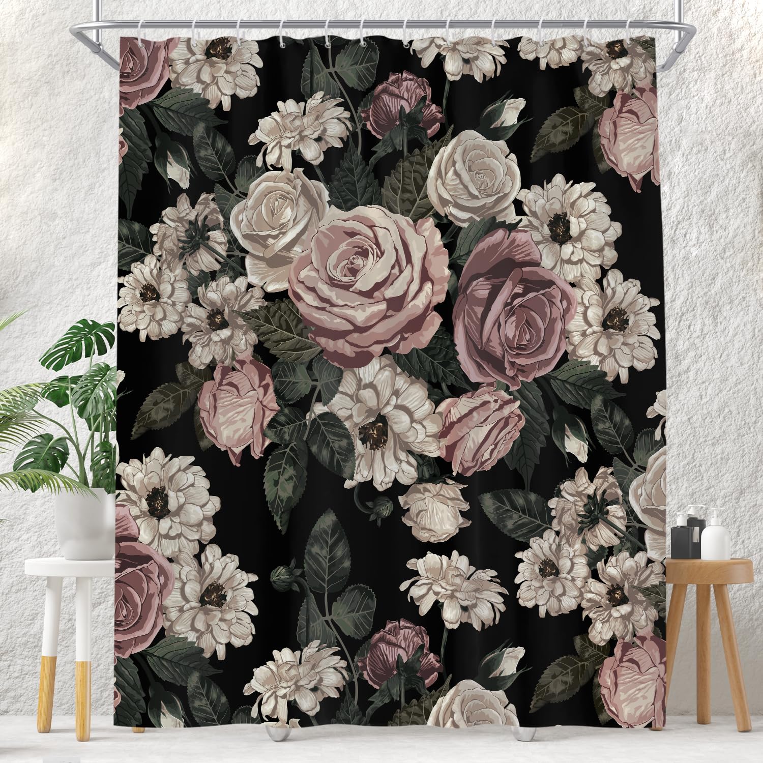 EOVDSFW Floral Shower Curtain for Bathroom Set Extra Long Vintage Gothic Boho Cute Spring Flower Retro Dark Woman Bath 72 x 84 Inch Decorative