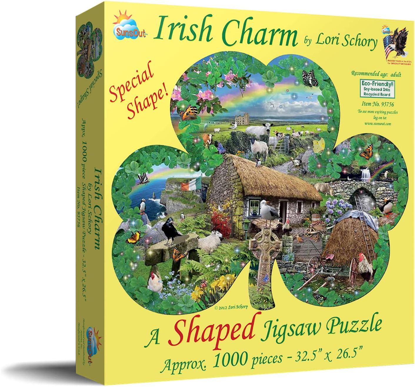 SUNSOUT INC - Irish Charm - 1000 pc Special Shape Jigsaw Puzzle by Artist: Lori Schory - Finished Size 32.5" x 26.5" St. Patrick's Day - MPN# 95756