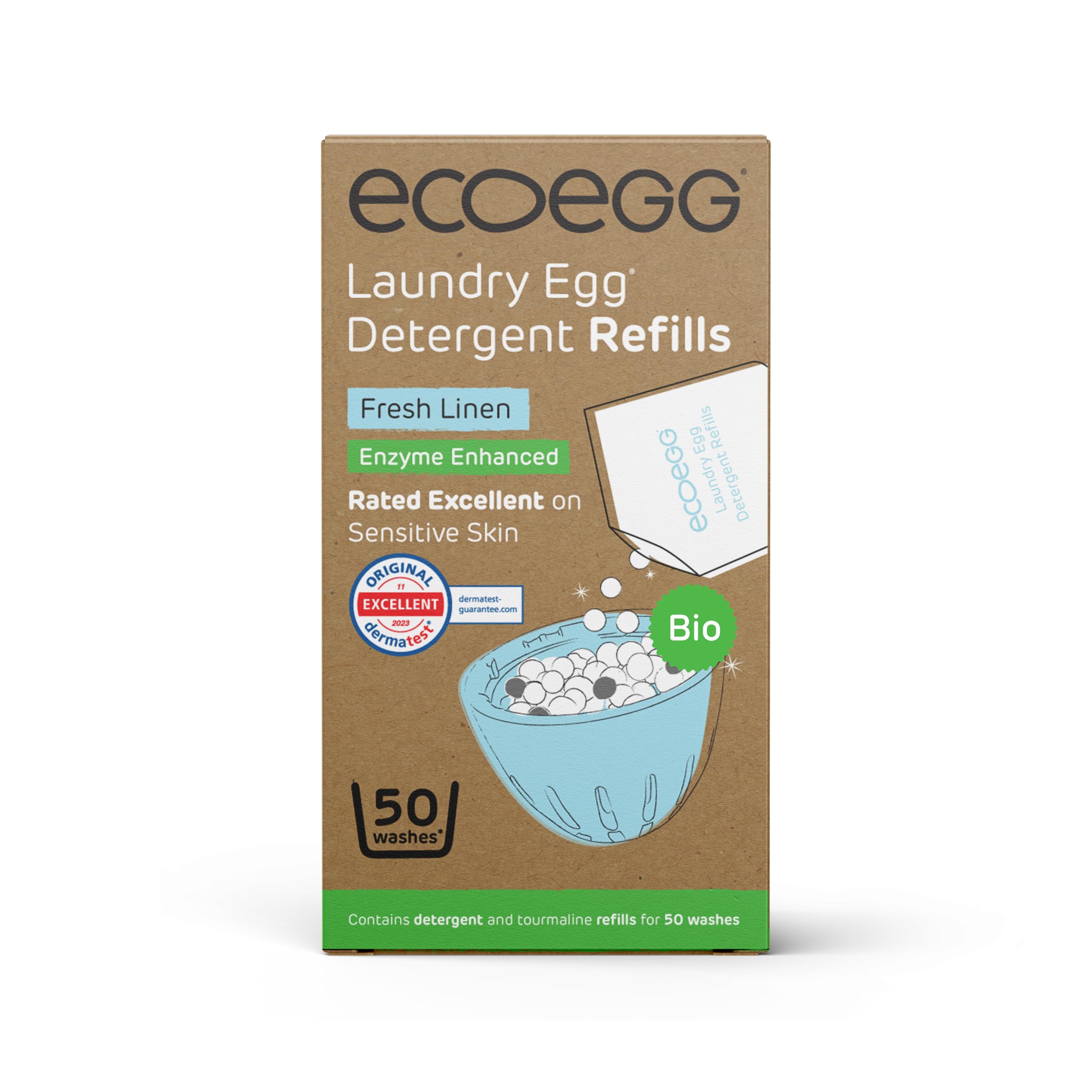 Ecoegg Laundry Egg Refill Pellets | 50 Washes | Detergent Replacement | BIO | No chlorine bleaches, phosphates, parabens, SLS/SLES or palm oil | Fresh Linen