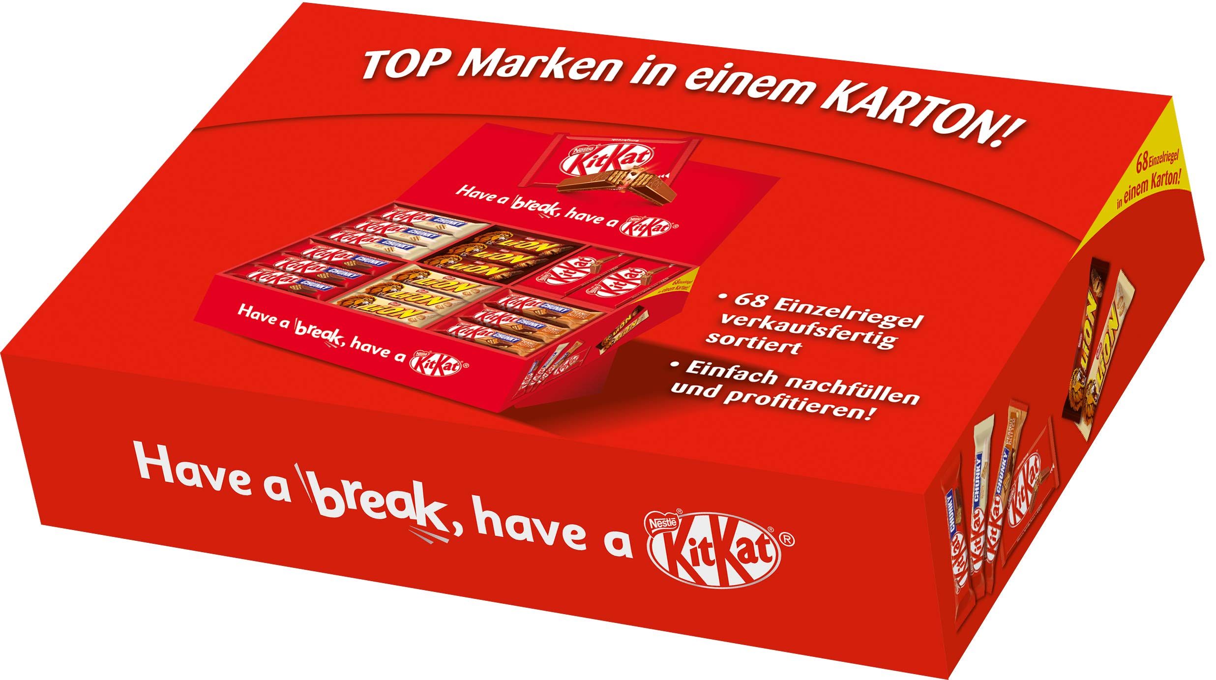 NESTLÉ KITKAT & LION Süßigkeiten-Mix, Schokoriegel-Box mit 6 verschiedenen Sorten, insgesamt 68 Riegel, 1er Pack (1x2.8 kg) (Verpackung kann variieren)