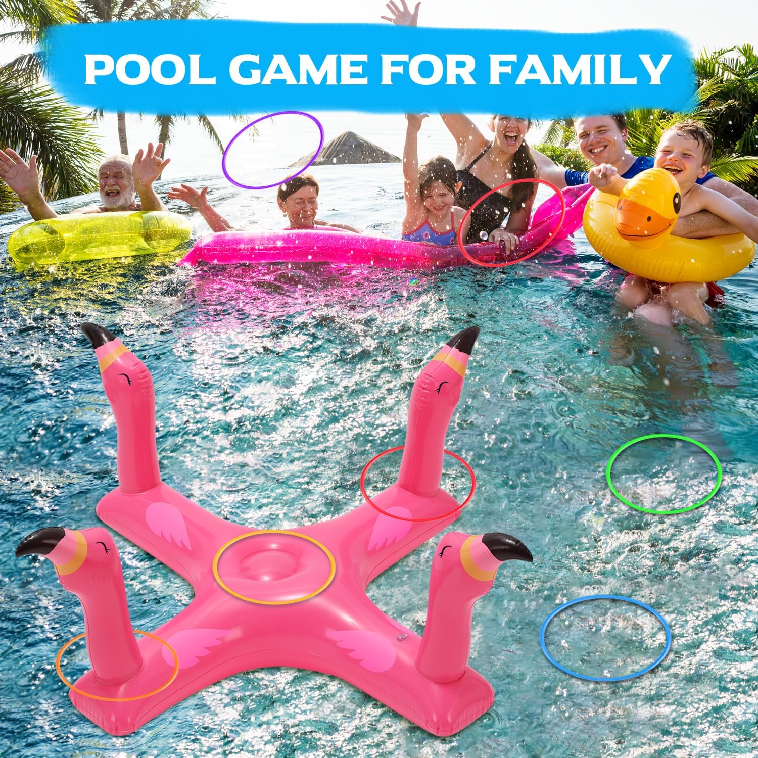 Aufblasbare Poolspielzeug, Flamingo Aufblasbares Wasserspielzeug Set, Schwimmender Werfen-Ferrule Spielzeug, Draußen Outdoor Pool Party Spielzeug für Kinder, Erwachsene, Familien (Rosa)