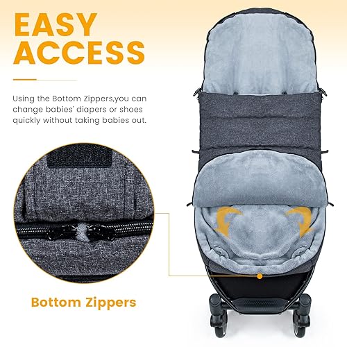 Miniatura 4 de Orzbow Bolsa de dormir cálida universal, saco de dormir para cochecito clima frío, saco impermeable para niños pequeños (negro)