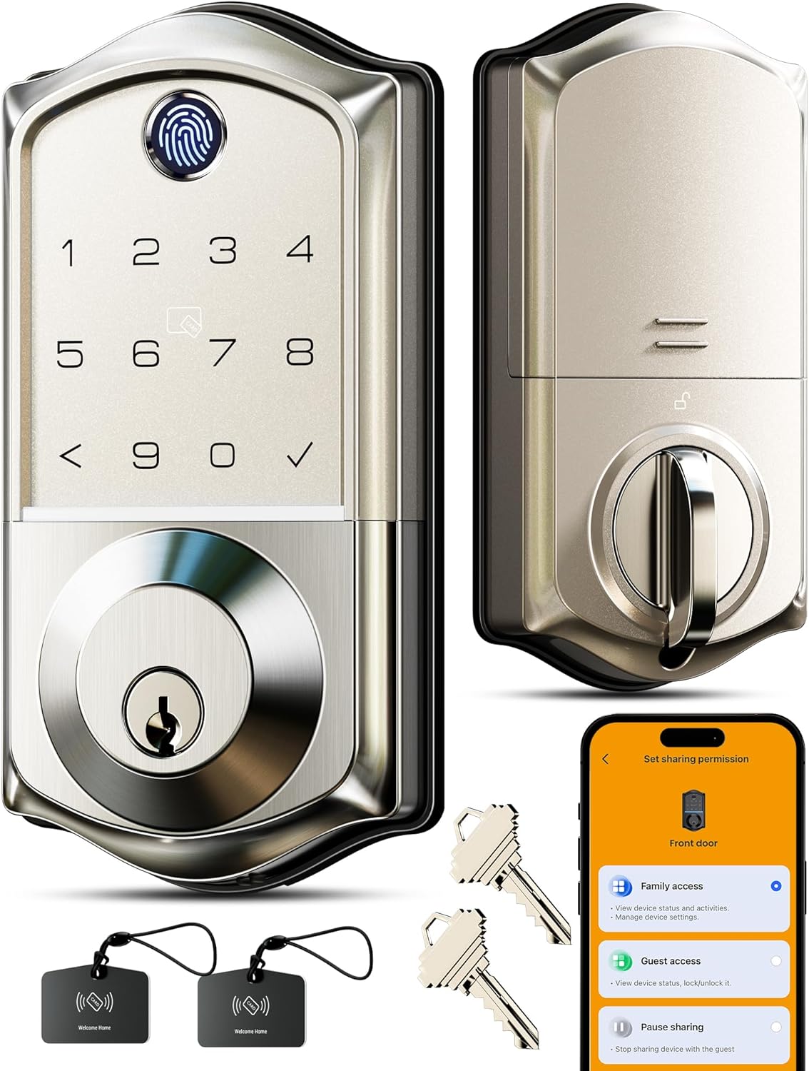 Veise VE017 Fingerprint Smart Door Lock, App Control, 7-in-1 Keyless Entry, Auto Lock, Emergency Power Port, Electronic Touchscreen Keypad, Biometric Smart Locks for Front Door, Matte Black