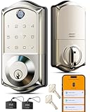 VE017 Fingerprint Smart Door Lock&comma; App Control&comma; 7-in-1 Keyless Entry&comma; Auto Lock&comma; Emergency Power Port&comma; Electronic Touchscreen Keypad&comma; Biometric Smart Locks for Front Door&comma; Satin Nickel