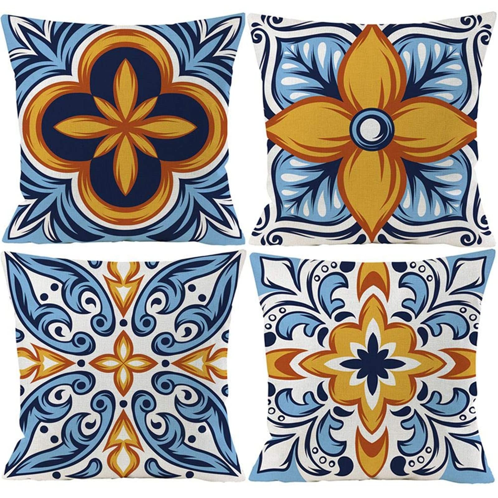 Housses de coussin en lin de qualité supérieure 45x45 cm orange et bleu