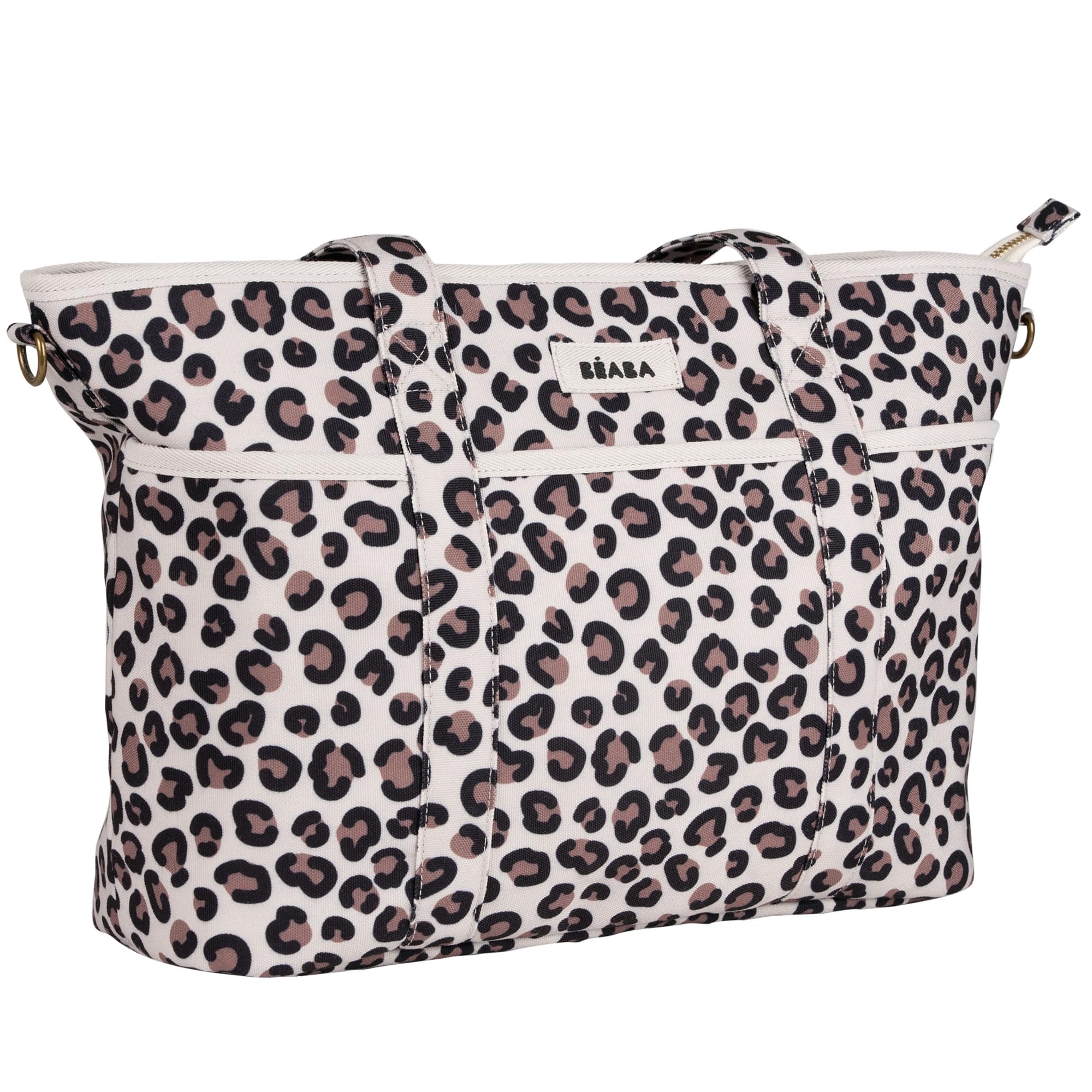 Béaba, Wickeltasche Madrid Modular 22L, großer Tote Bag, Baby-Wickeltasche für Eltern mit 11 Fächern, Isoliertasche, Kinderwagenbefestigung, Wickelunterlage, Leopard Clay
