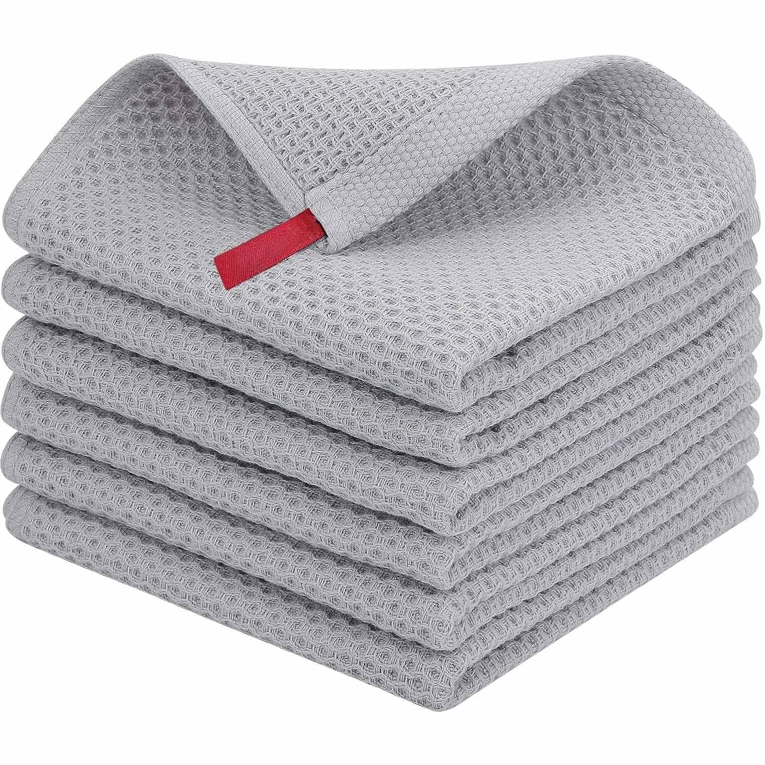 THMINS 6-Pack,Kitchen Dish Cloths,34x34cm, Cotton Waffle Weave, Ultra Soft Absorbent Quick Drying Dish Towels