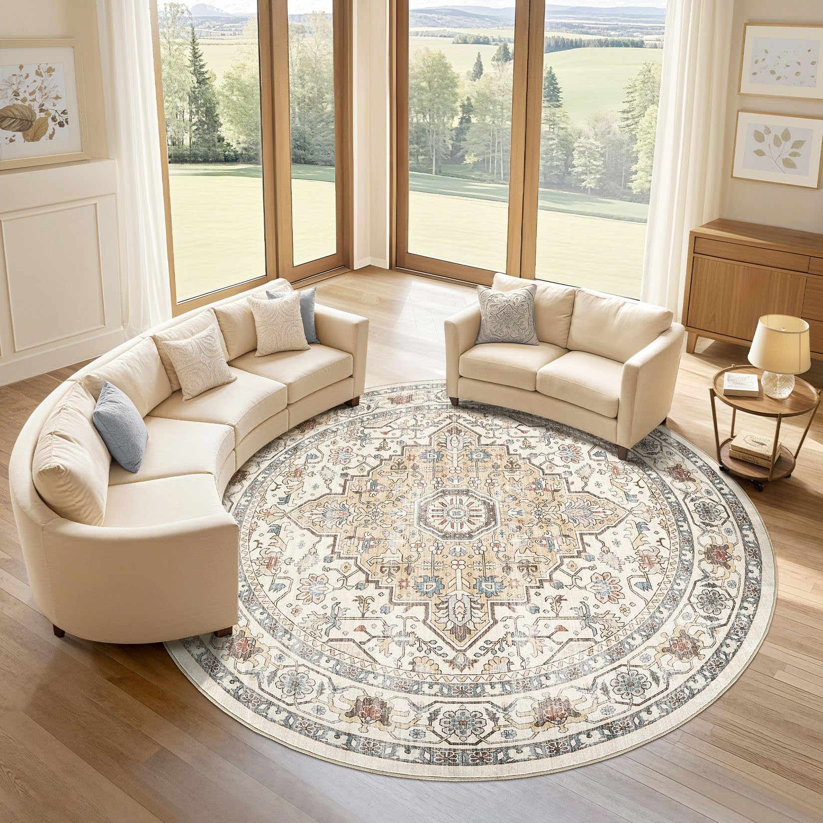 LOONGRUG Round Rug 8ft Washable Boho
