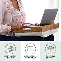 Vista 2 de ROSSIE HOME Bandeja de Cama de Madera de Acacia, Escritorio de Regazo con Cojín Desmontable, Bandeja para Servir - Natural - Se Adapta a Portátiles