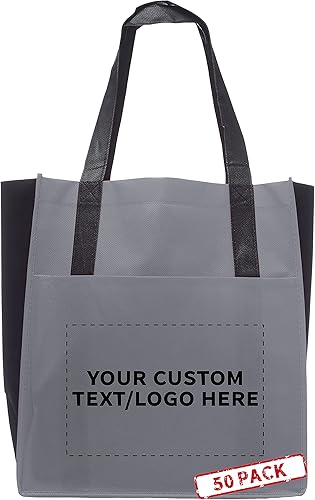 DISCOUNT PROMOS Juego de 50 bolsas de bolsillo no tejidas para compradores, texto personalizable, logotipo, bolsillo frontal, vibrante, reciclable, disponible en Yaxa Venezuela