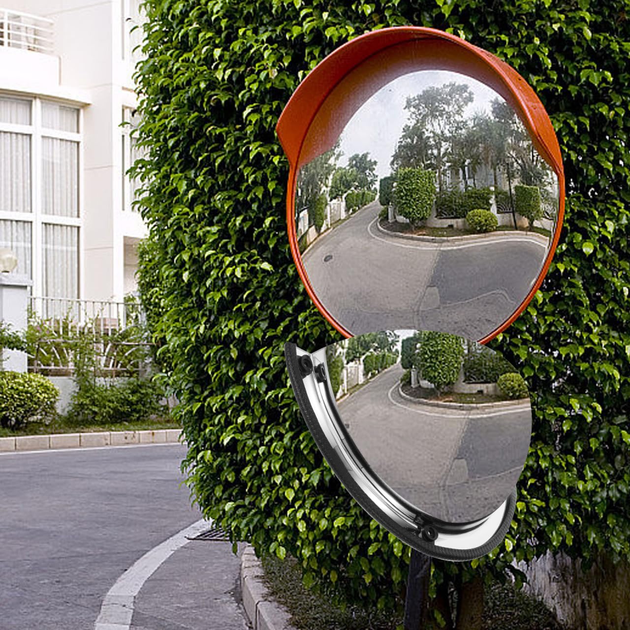 Miroir d'angle convexe de sécurité en acrylique avec bord noir pour allée, entrepôt, bureau, parking, supermarché, 180 degrés