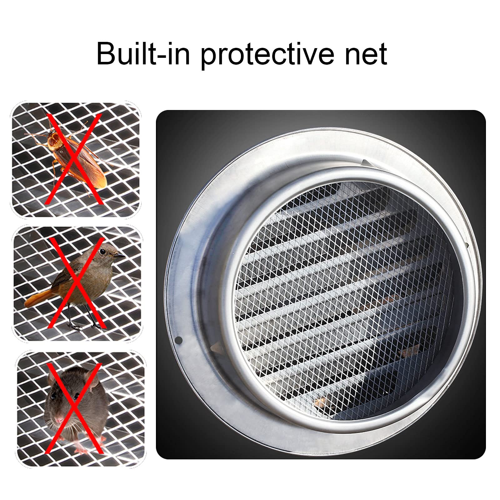 LIGUOYI Grille De Ventilation pour Cuisine, 70mm to 300mm Rond Grille De Ventilation en Acier Inoxydable, Mural Bouches D'aération, Sortie D'évacuation avec Filet, pour L’évacuation De L'air