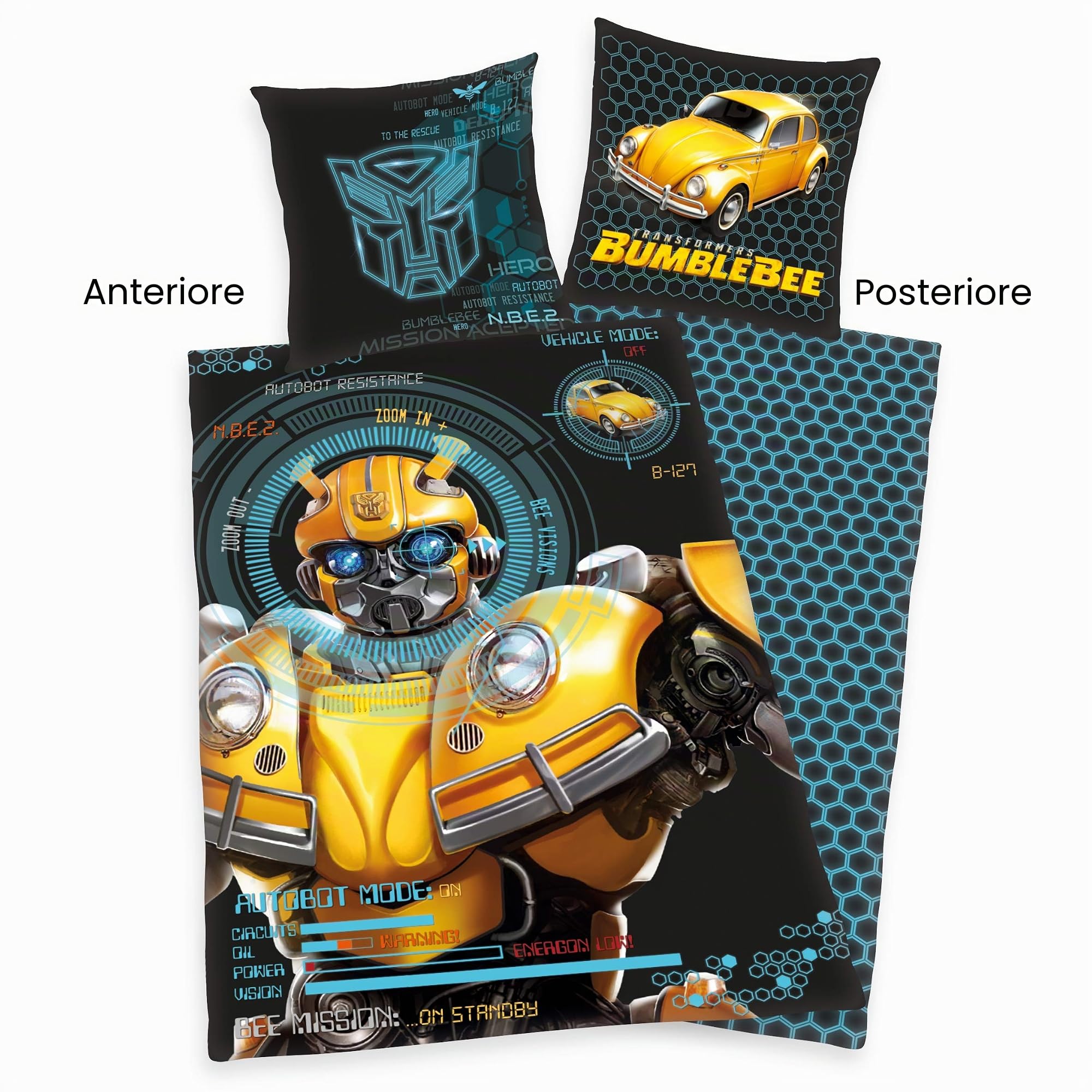 Herding TRANSFORMERS BUMBLEBEE Set di Biancheria da Letto Reversibile, Federa 80 x 80 cm, Copripiumino 135 x 200 cm, Cotone/Renforcé, Con cerniere di qualità