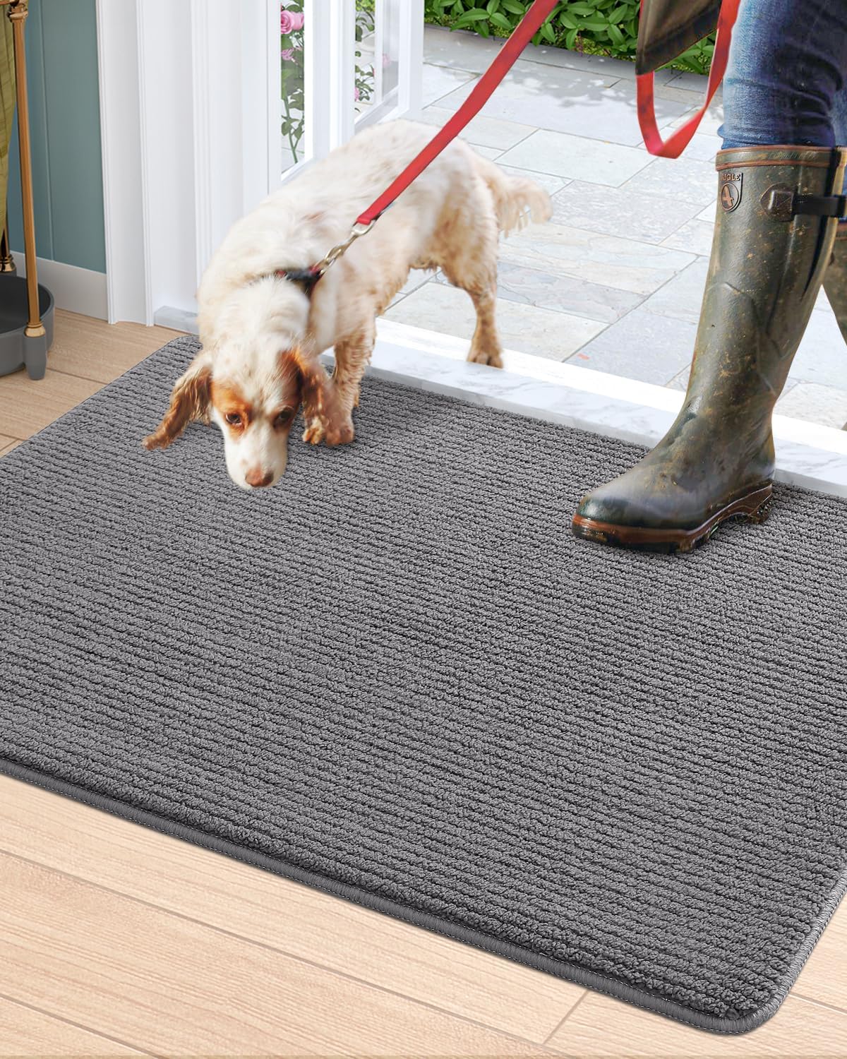 DEXI Door Mat Entryway Doormat Entrance Entrance Non-Slip Low Profile Washable for Inside Entry 19.5″x31.5″,Gray