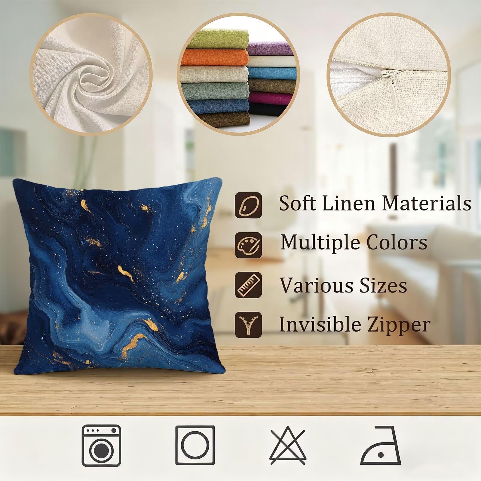 Azul Marino Funda Almohada 60x60 Oro Funda Cojin 60x60 Cojines Sofa Lino Fundas Almohadas Cuadrada Fundas Cojines Juego 4 Protector Almohada Cervicales y Cuello Pillows, para Jardin Dormitorio E - 539