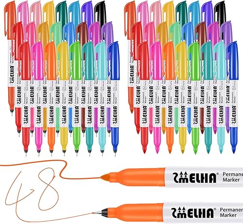 SMELHA Paquete de 48 marcadores permanentes, 24 colores, marcadores permanentes de punta fina y ultrafina, varios colores, 2 tipos de puntas para