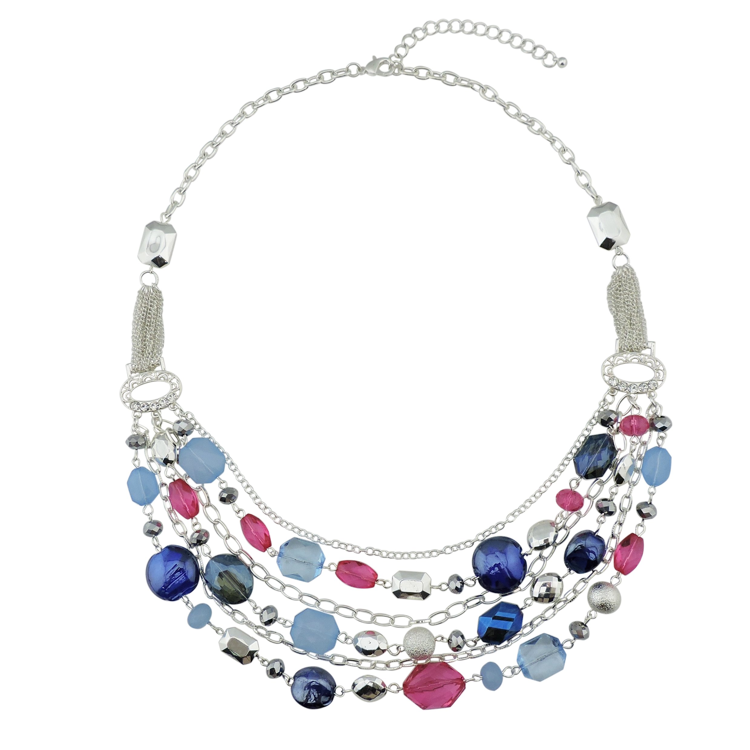 Bocar, collana multistrato con catenine, smaltata e con cristalli colorati, per donna