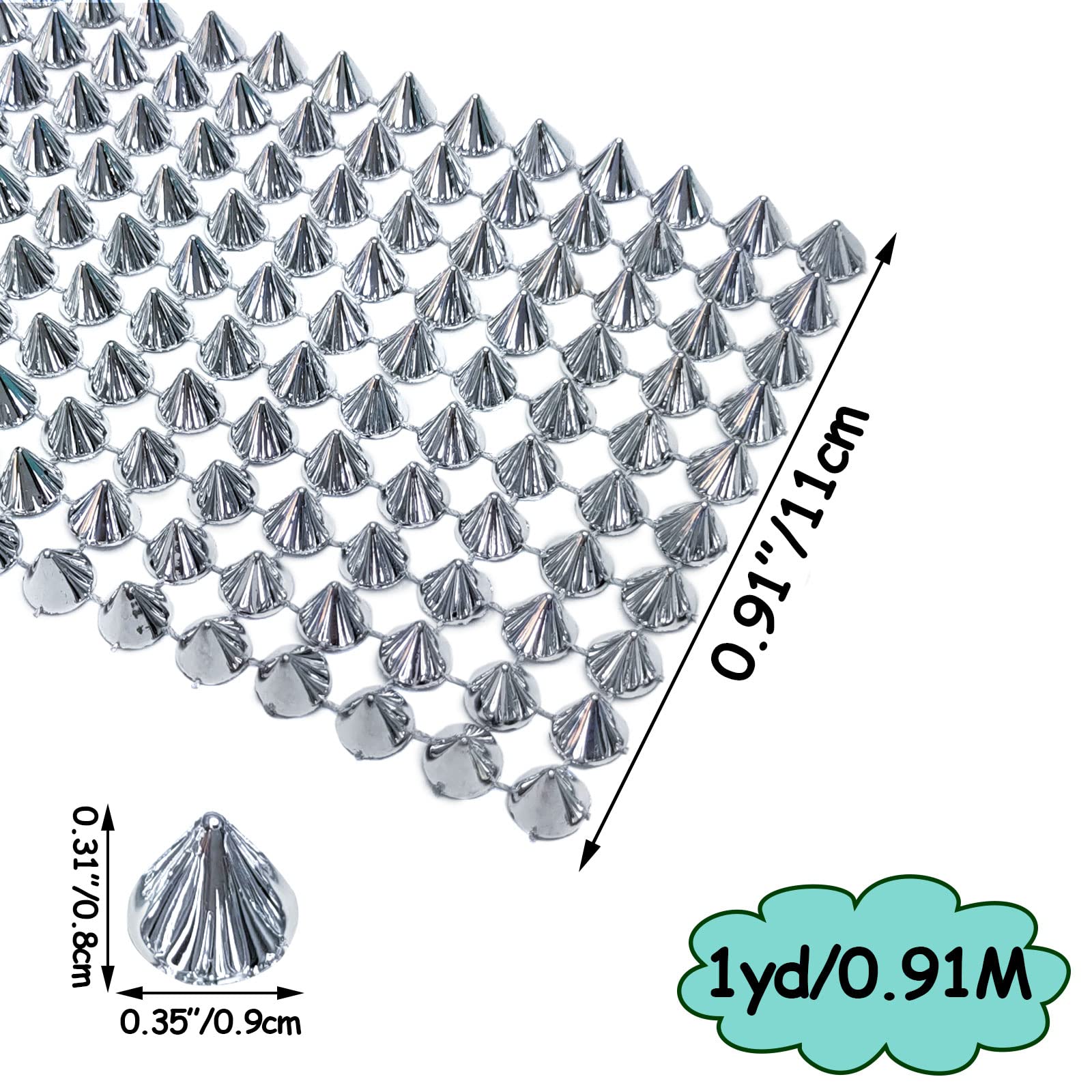 AHANDMAKER Alloy Rivet Spike Stud Chain Trim - 1 Yard, Punk Style Sew-On Trim For DIY, Cosplay & Costumes (Platinum) - View #7