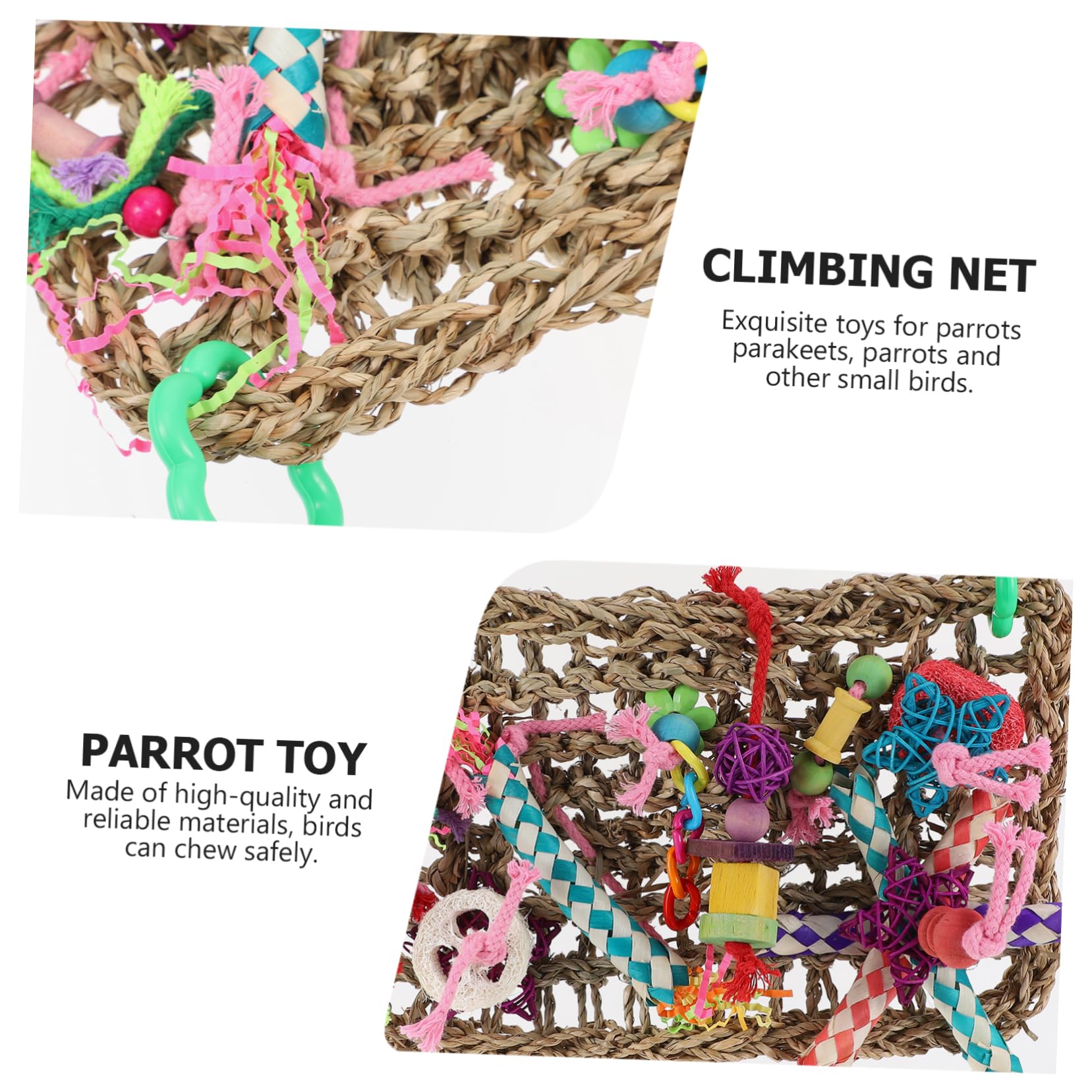 minkissy Lot De 2 Jouets À Mâcher pour Oiseaux Filet Descalade pour Oiseaux Jouets pour Cage À Perroquets Matériau en Paille Sûr Jouet De Divertissement pour Perroquets