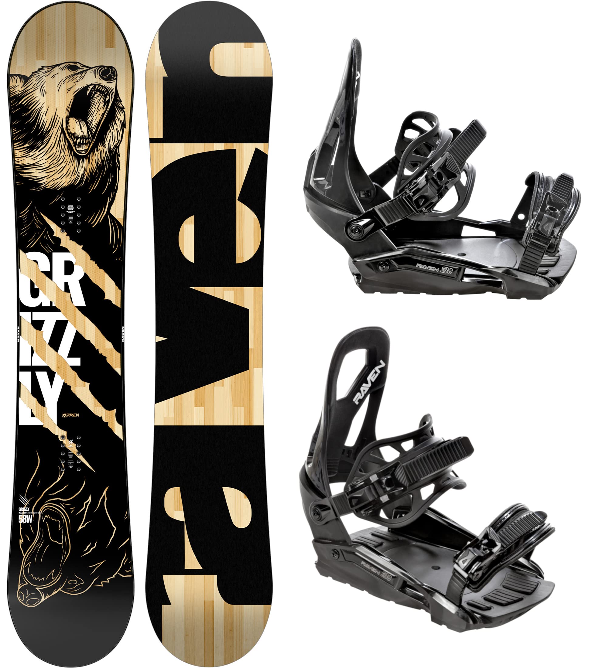 RAVEN Set da Snowboard: Snowboard Grizzly + Attacchi s230