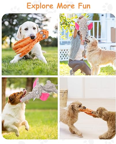 Miniatura 7 de Paquete de 2 juguetes chirriantes para perros, juguetes para perros sin relleno, juguetes de felpa arrugados para la dentición de cachorros,
