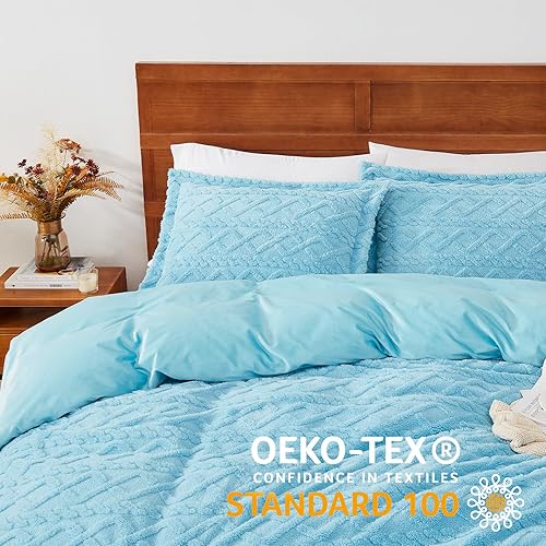 Miniatura 3 de Topcee Juego de funda de edredón azul tamaño Queen con capitoné, felpa suave y extremadamente esponjosa, 3 piezas con cierre de cremallera (1 funda