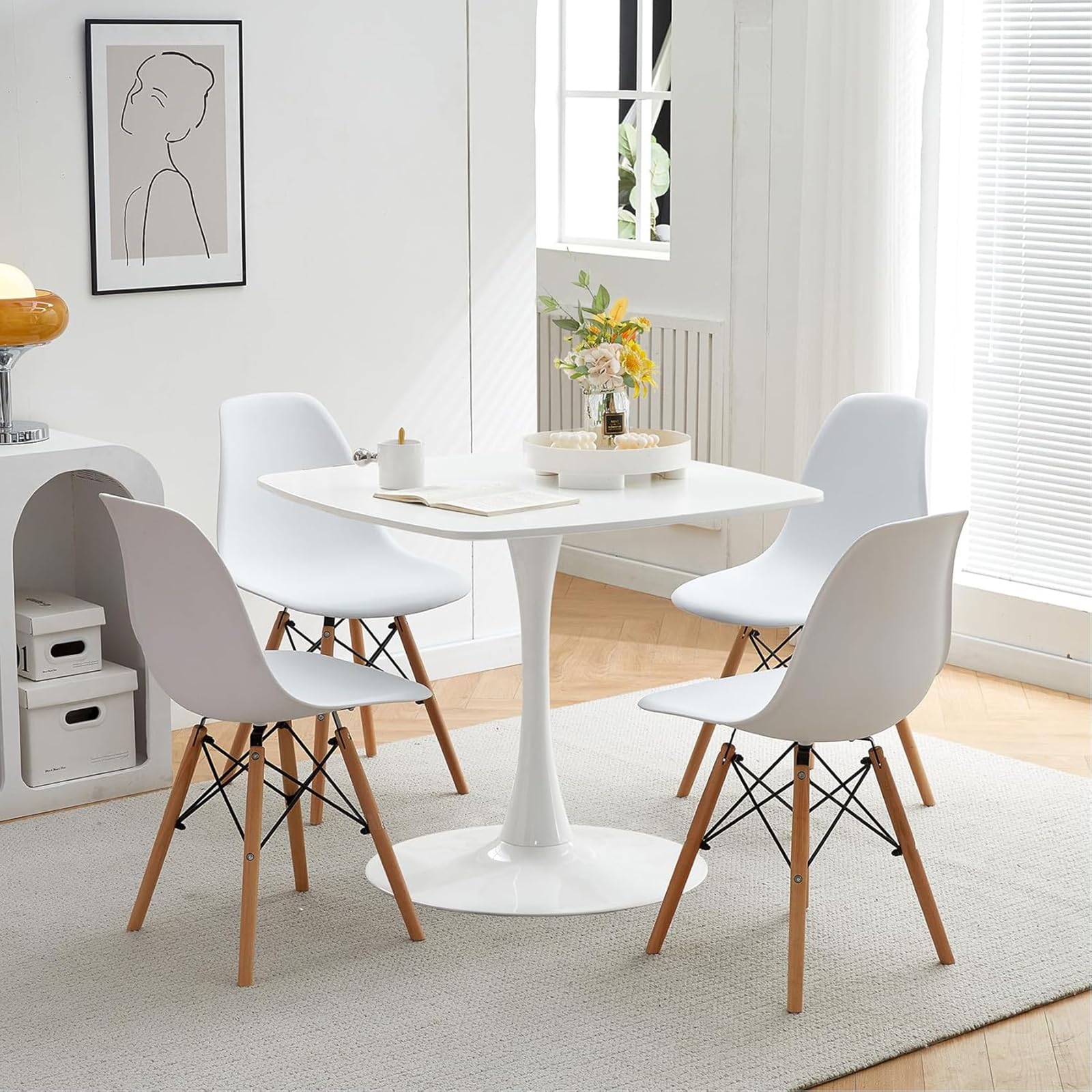 Petite table tulipe moderne du milieu du siècle avec socle en métal pour salle à manger carrée pour salon, café et bureau 60 cm
