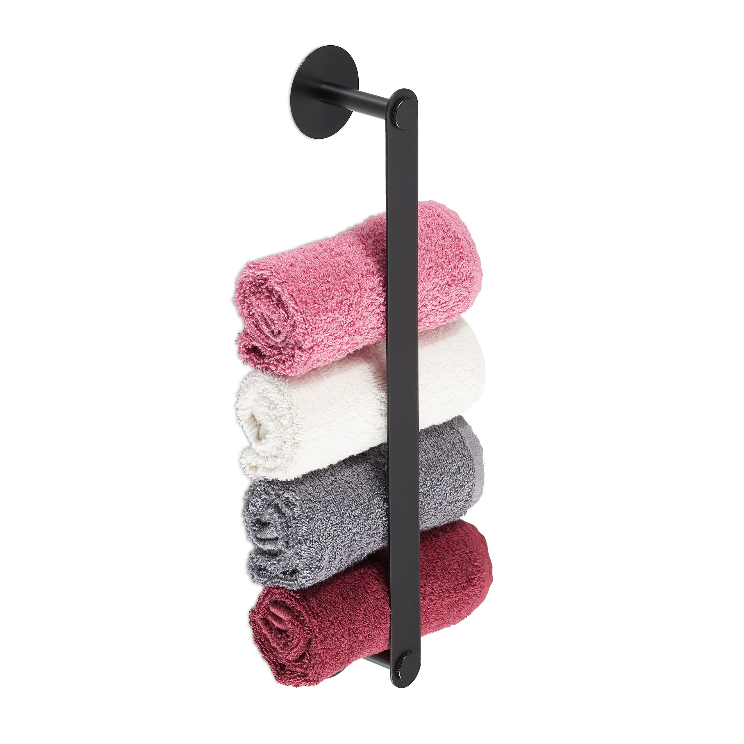 Relaxdays Porte-​Serviettes autoadhésif en INOX, à Fixer dans la Salle de Bain sans percer, HLP : 5,​5 x 40,​5 x 7 cm, Noir