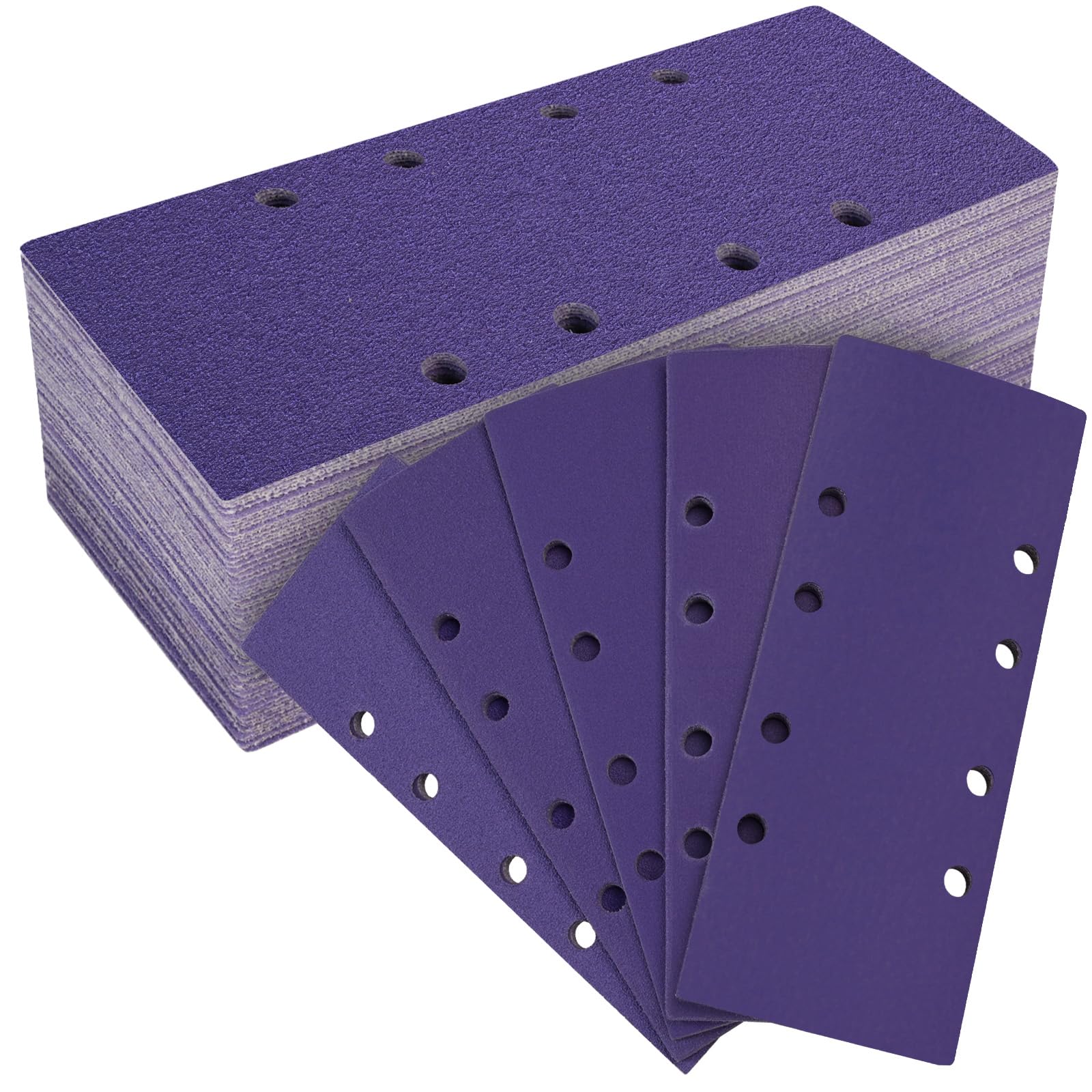 MOGRQAP 50 PCS Sanding Sheets 93 x 230mm, 60/80/120/240/400 Grit Ceramics Sandpaper Hook and Loop Rectangular Sanding Pads with 8 Holes for Bosch Sander Wood Metal Polishing and Rust Removal