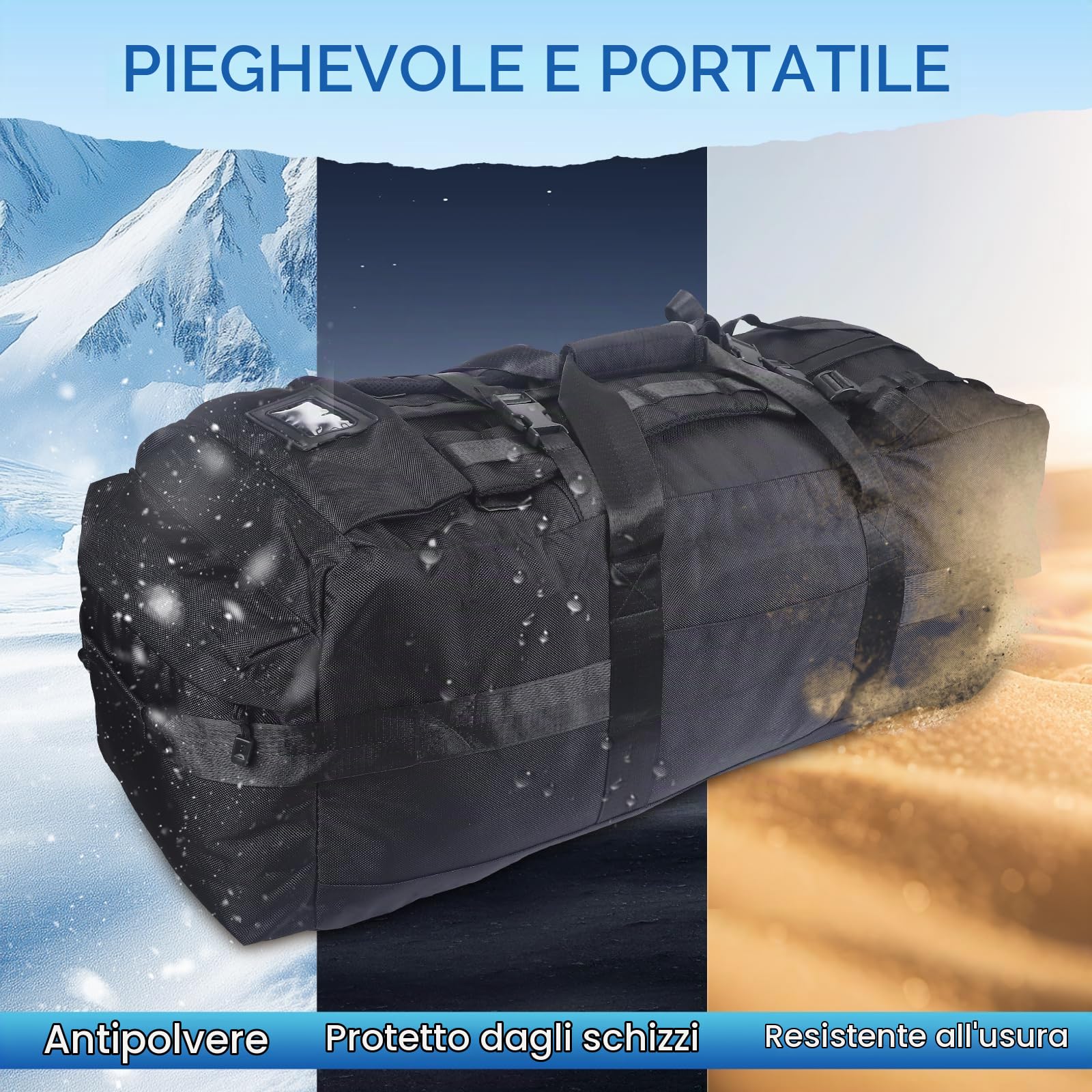 3 in 1 Borsa da Viaggio con Ruote 75L, 80 x 30 x 33 cm Zaino da Viaggio con Organizzatore da Viaggio Impermeabile, Scomparto Scarpe, Oxford Robusto resistente all'usura e impermeabile, Nero