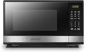 BLACK+DECKER EM031MB11 Digital Microwave Oven with Turntable Push-Button Door, Child Safety Lock, 1000W, 1.1cu.ft, Black & Stainless Steel, 1.1 Cu.ft