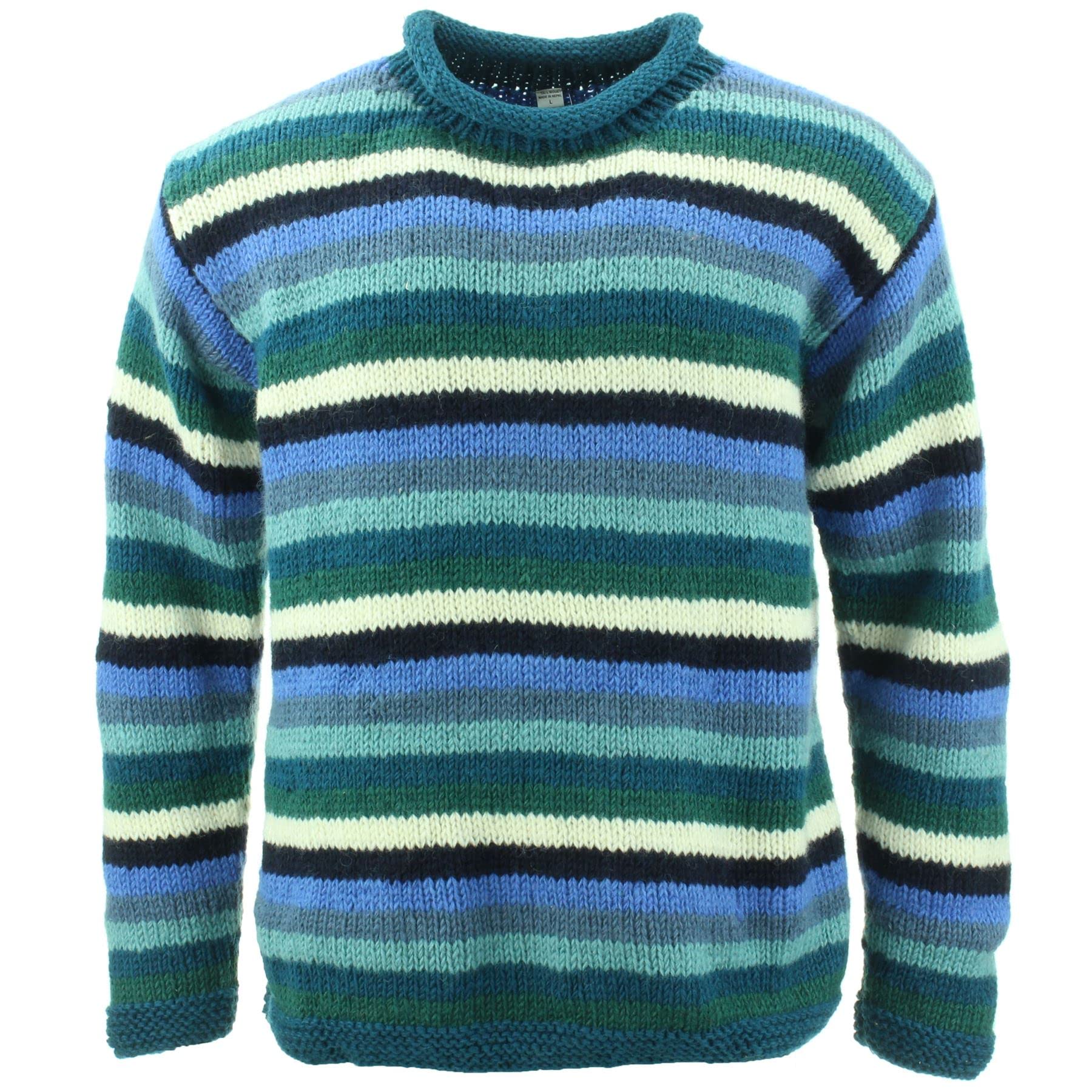 LOUDelephant Chunky Wool Knit Jumper - Stripe Blue (Small)
