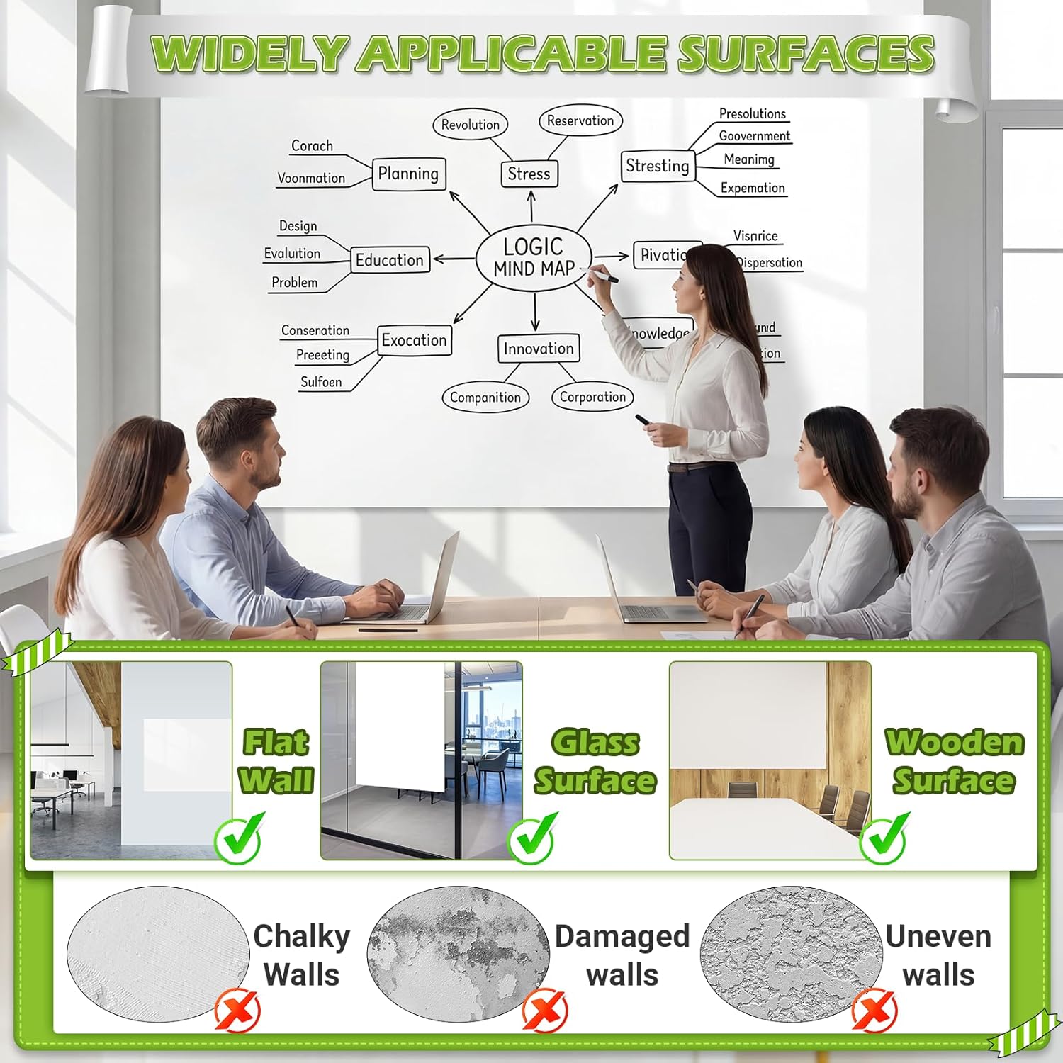 AFMAT Whiteboard Sticker for Wall, 4x8ft White Board Paper, Super Sticky Dry Erase Wallpaper, Peel and Stick Dry Erase Board with 20 Markers, No Ghosting Whiteboard Paper for Home Office Classroom