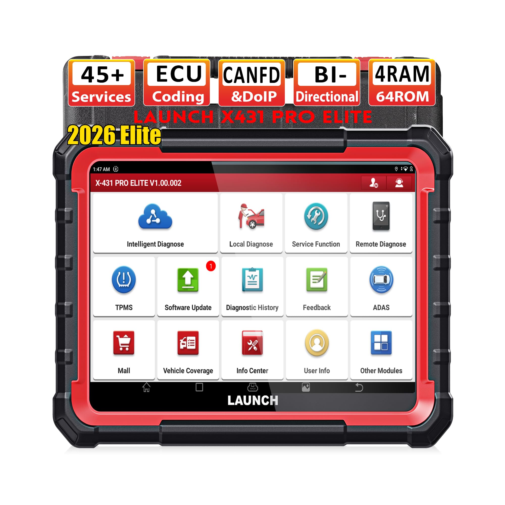 LAUNCH X431 PRO Elite OBD2 Diagnosegerät,ECU Online-Codierung & Bidirektional,Vollständige Systemdiagnose,45+Servicefunktionen,CANFD&DOIP,V.A.G. Guided Funktion,2 Jahren Update