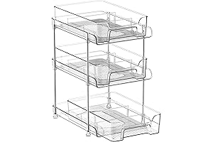 3 Tier Clear Bathroom Organizers with Dividers, Multi- Purpose Pull Out Organizer and Storage