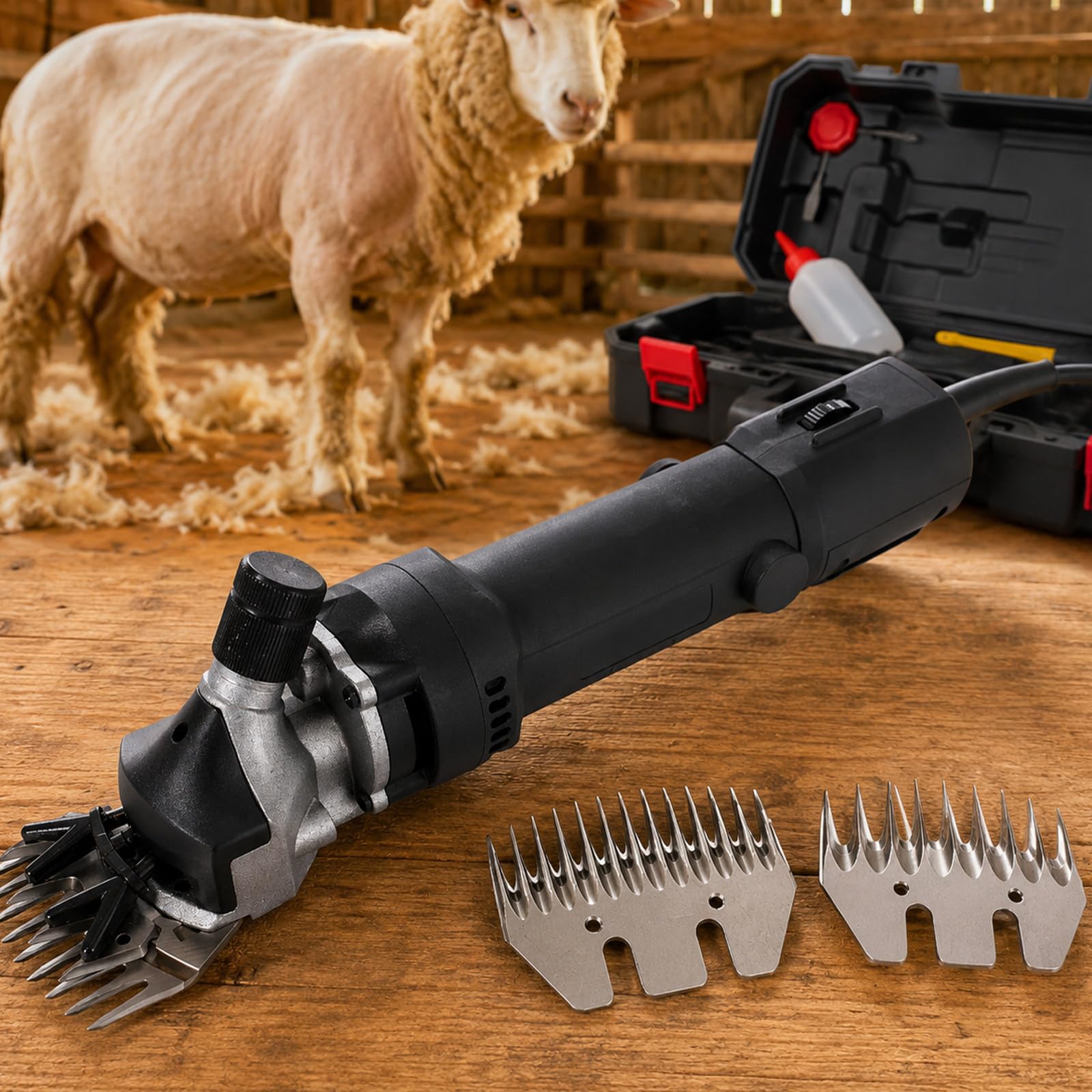 lilishangmao Livestock Electric Clipper 850W, Professional Sheep Shearing Clippers with 6 Speeds, Corded Power, with 9 & 13-Tooth Blades And Carry Case for Sheep, Goats & Alpacas, 0-3200rpm Black