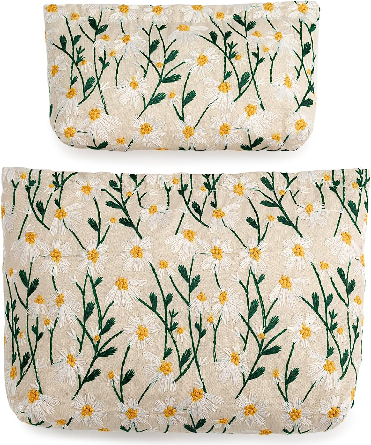 2 Pcs Makeup Bags, Large Cosmetic Bag Travel Toiletry Bag Organizer for Women, Embroidery Craft, Floral Makeup Bag Small Cosmetic Pouch Purse with Zipper Gifts for Girls Teen