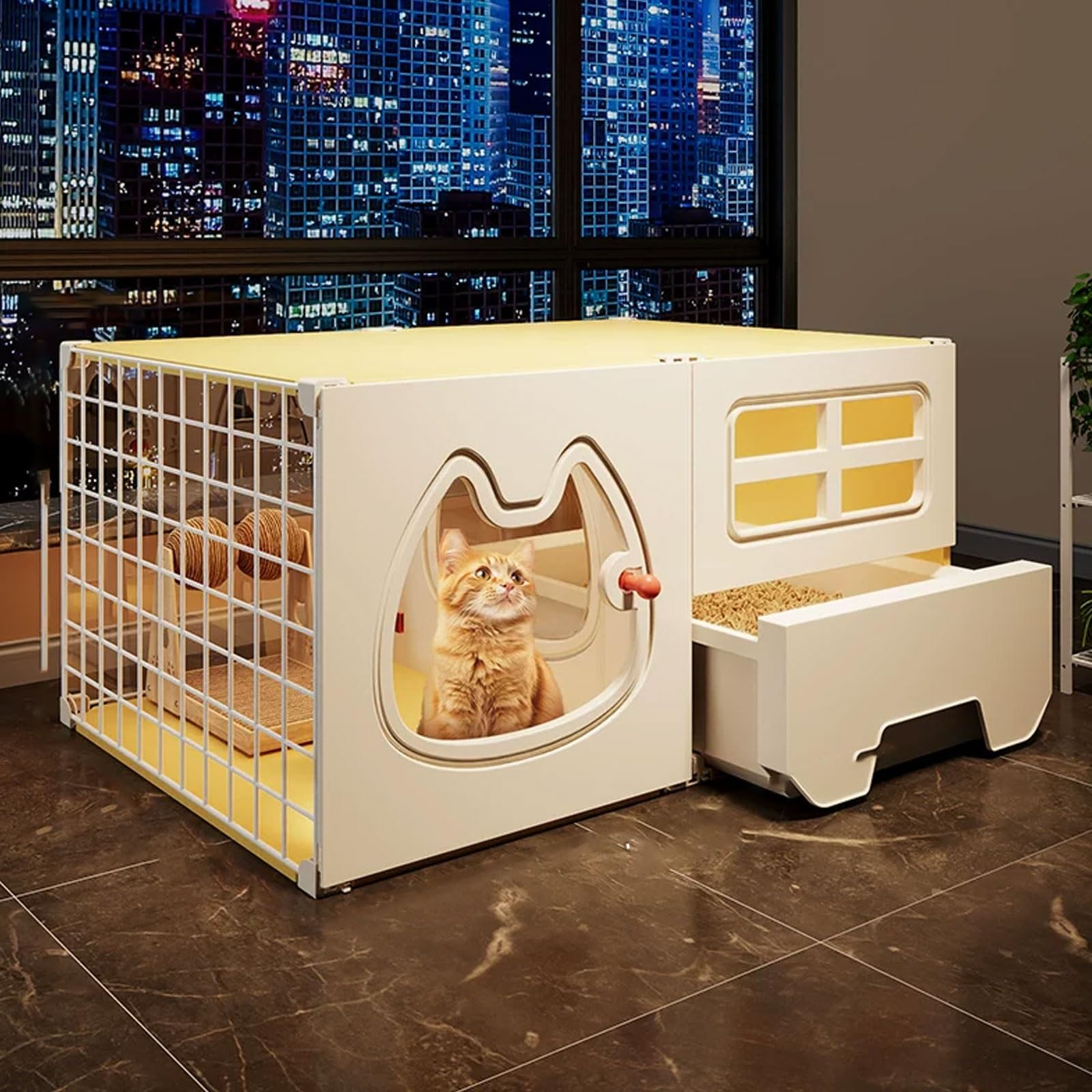 Cat Playpen Enclosure for Indoor Use, Includes Drawer-style Litter Box, Made from Durable PP and Iron Materials, Ideal for 1-2 Cats, Large Size