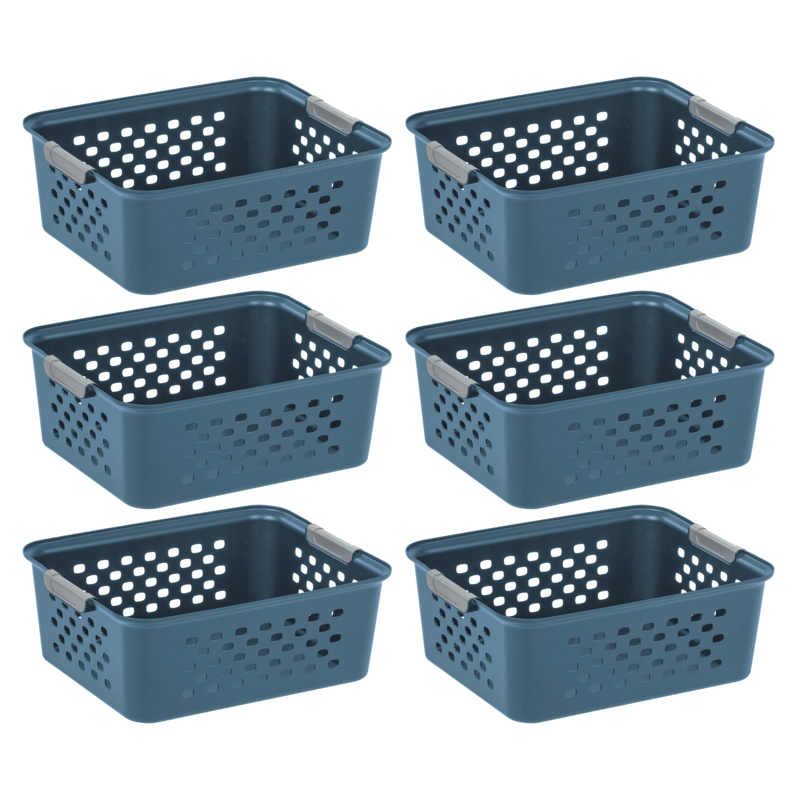 IRIS USA Plastic Storage Basket, 6-Pack, Medium, Shelf Basket Storage Organizer for Pantry, Cabinet, Bedroom, Closet, Laundry Room, Eco-Friendly, Navy